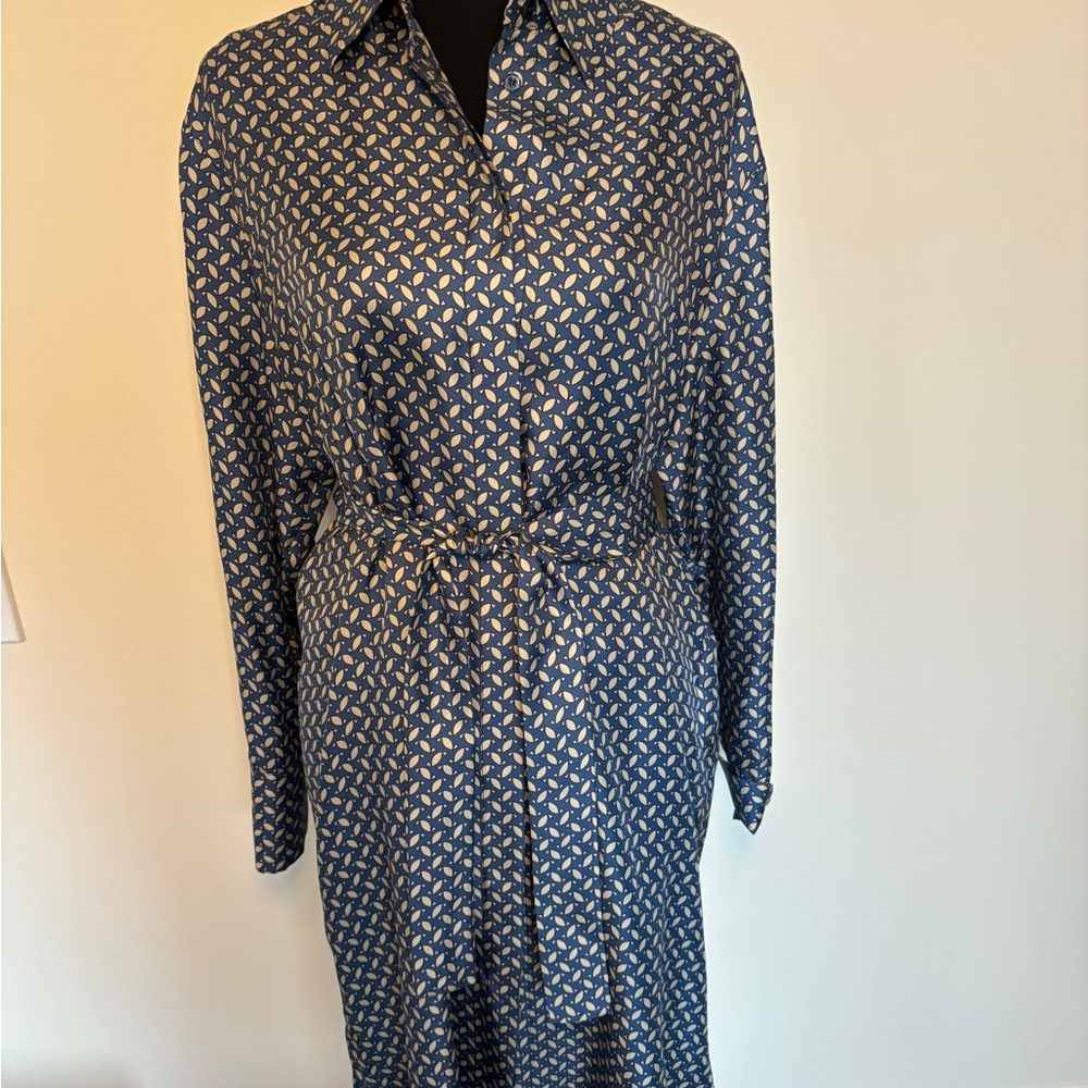 Seventy Venezia Blue Pattern Belted Shirt Dress US 10/L MSRP $335